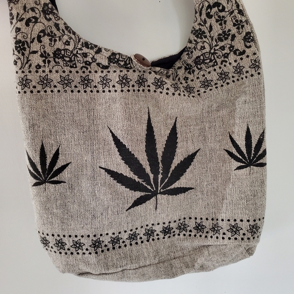 RISING INT'L Gray Black Woven Fabric Hobo Zip Shoulder Bag Floral & Hemp Boho - Picture 3 of 16